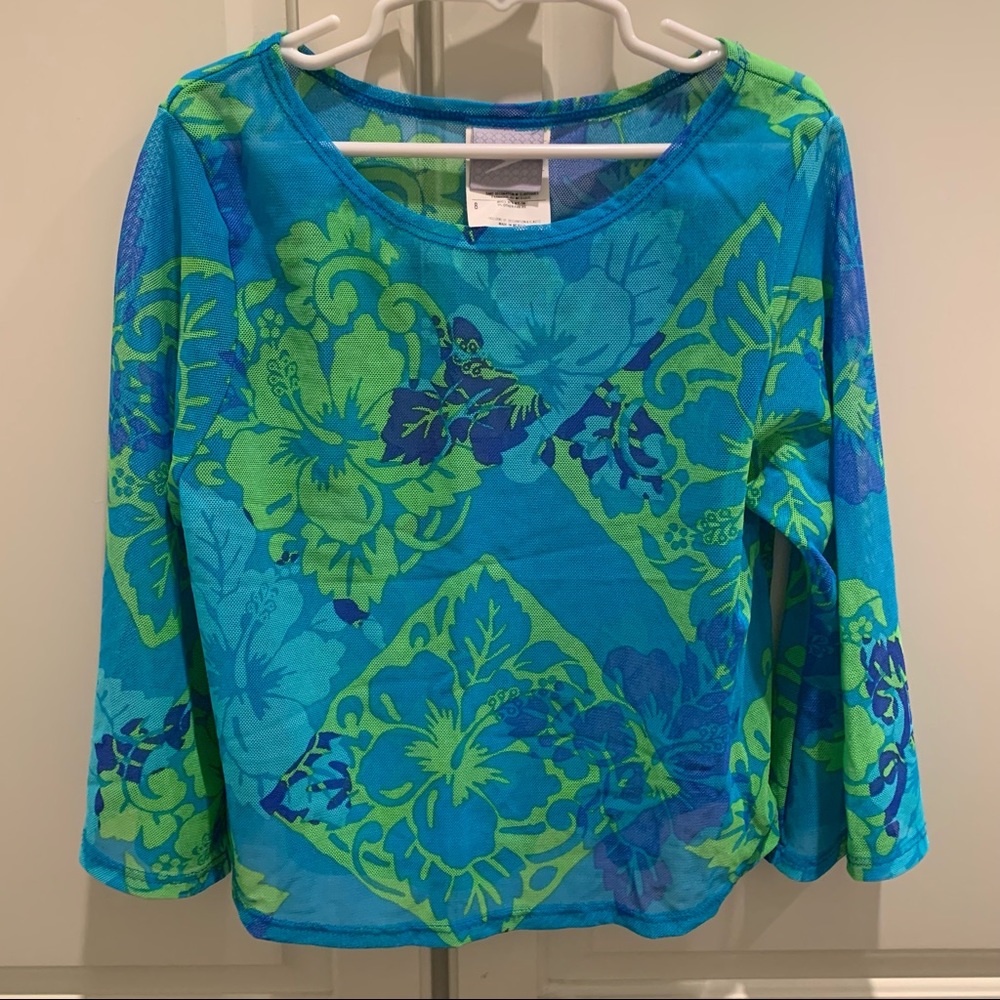 🏷️ Girl’s Speedo Hibiscus Sheer Mesh Bell Flare Sleeve Swim Top Cover Up 8